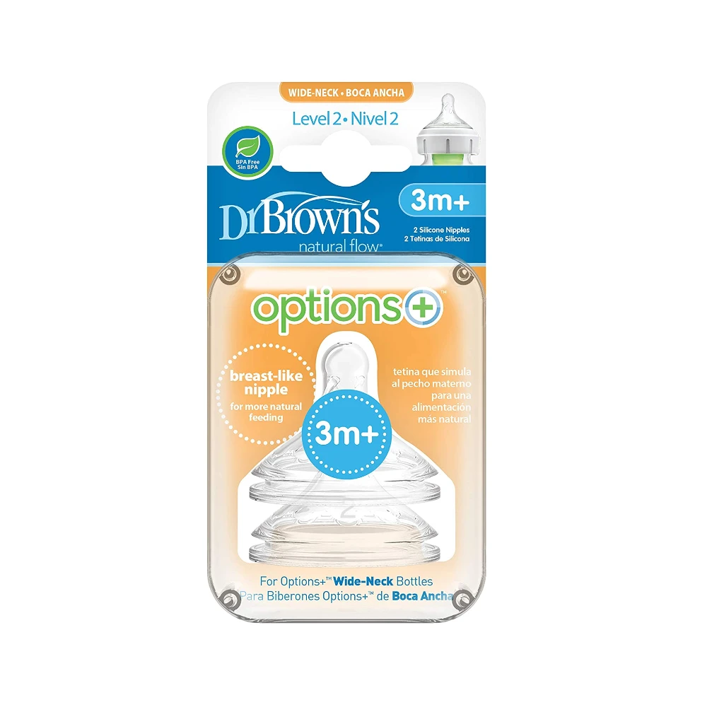 Dr. Brown's Dr Brown's Wide Neck Silicone Options+ Nipple 2 Pack 2 Dr. Brown's Dr Brown's Wide Neck Silicone Options+ Nipple 2 Pack - Image 2