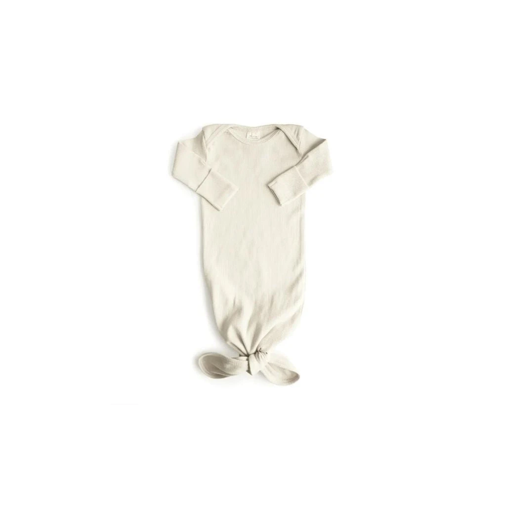 Mushie Ribbed Knotted Baby Gown 1 Mushie Ribbed Knotted Baby Gown