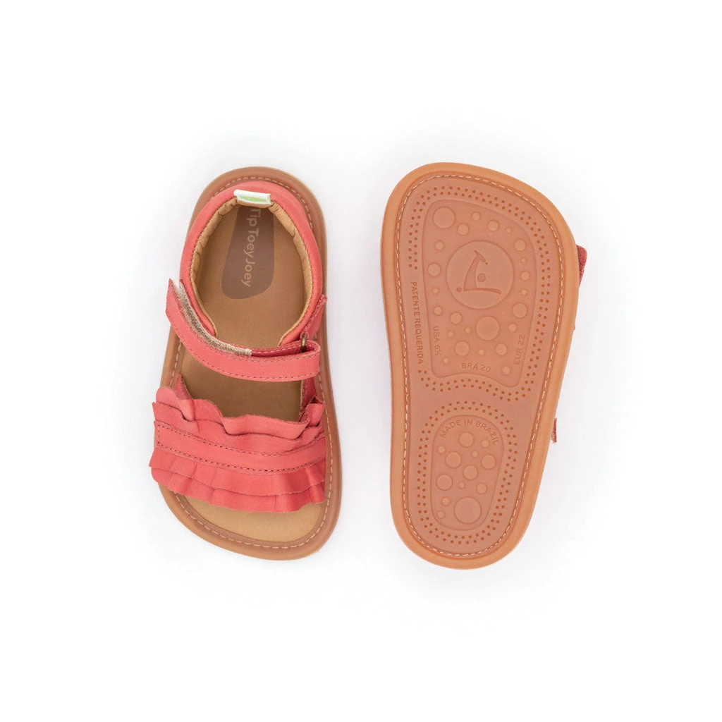 Tip Toey Joey Toddler Sandal Ruffy - Coral Matte 2 Tip Toey Joey Toddler Sandal Ruffy - Coral Matte - Image 2