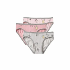 Baa Baa Sheepz Girls Pink Light Grey Briefs (Set Of 3)