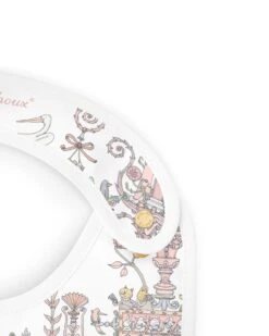 Atelier Choux Carré & Satin Bib Set (With Box) -Motherswork Store Toile de Jouy pink Medium Bib Detail