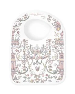Atelier Choux Carré & Satin Bib Set (With Box) -Motherswork Store Toile de Jouy pink Medium Bib Front