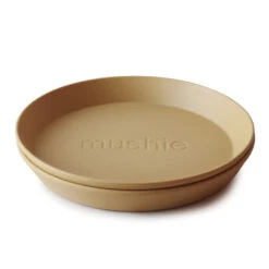 Mushie Round Dinnerware Plate, Set Of 2 -Motherswork Store mustard1 41b0bdd9 8703 49e9 8671 30fb3dacbe7a